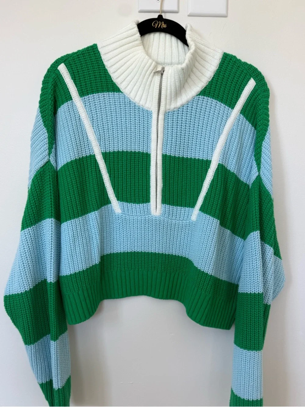 STAUD Cropped Hampton Sweater Grass/Shallow Rugby Stripe